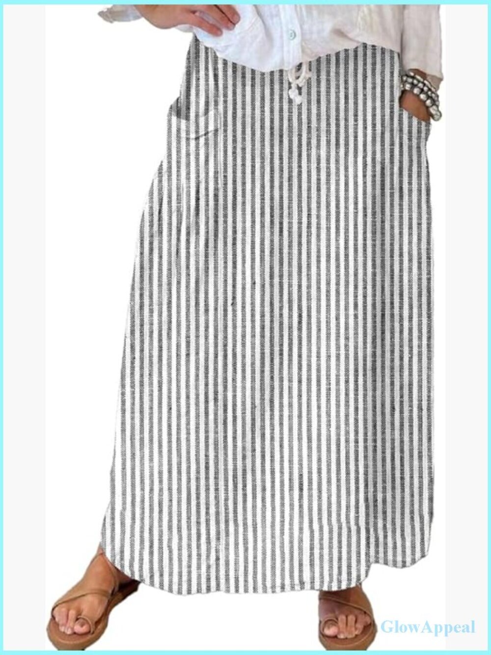 High Waist Maxi Skirt A-Line Long Cotton Skirt with Pockets